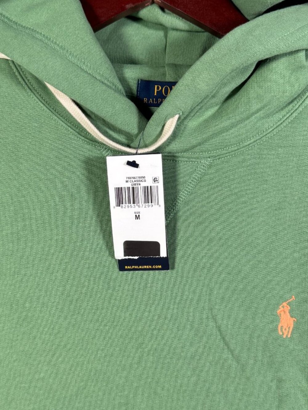 Polo Ralph Lauren Hoodie Mens M Green The RL Fleece Pony Pullover
